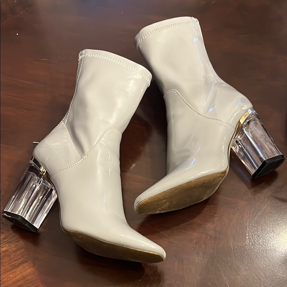 Stylish gray Ankle Boots with Clear Heels